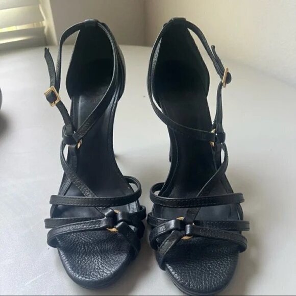 Tory Burch Elizabella, Black Leather Heels Sandals Size 9 - Picture 2 of 5